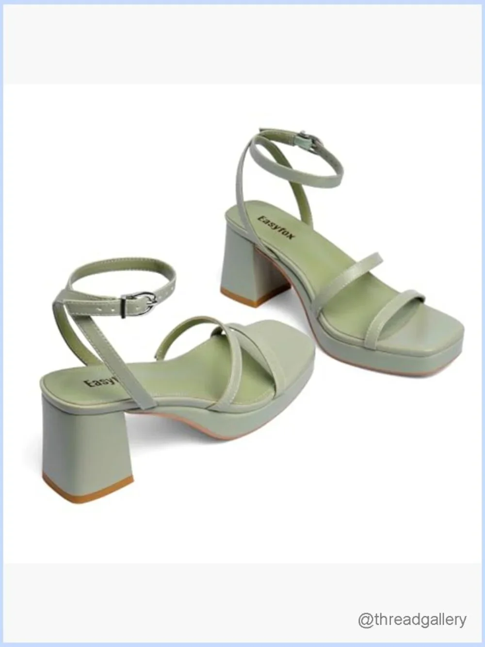 Platform Sandals Chunky Heels Square Toe Ankle Strap Faux Leather